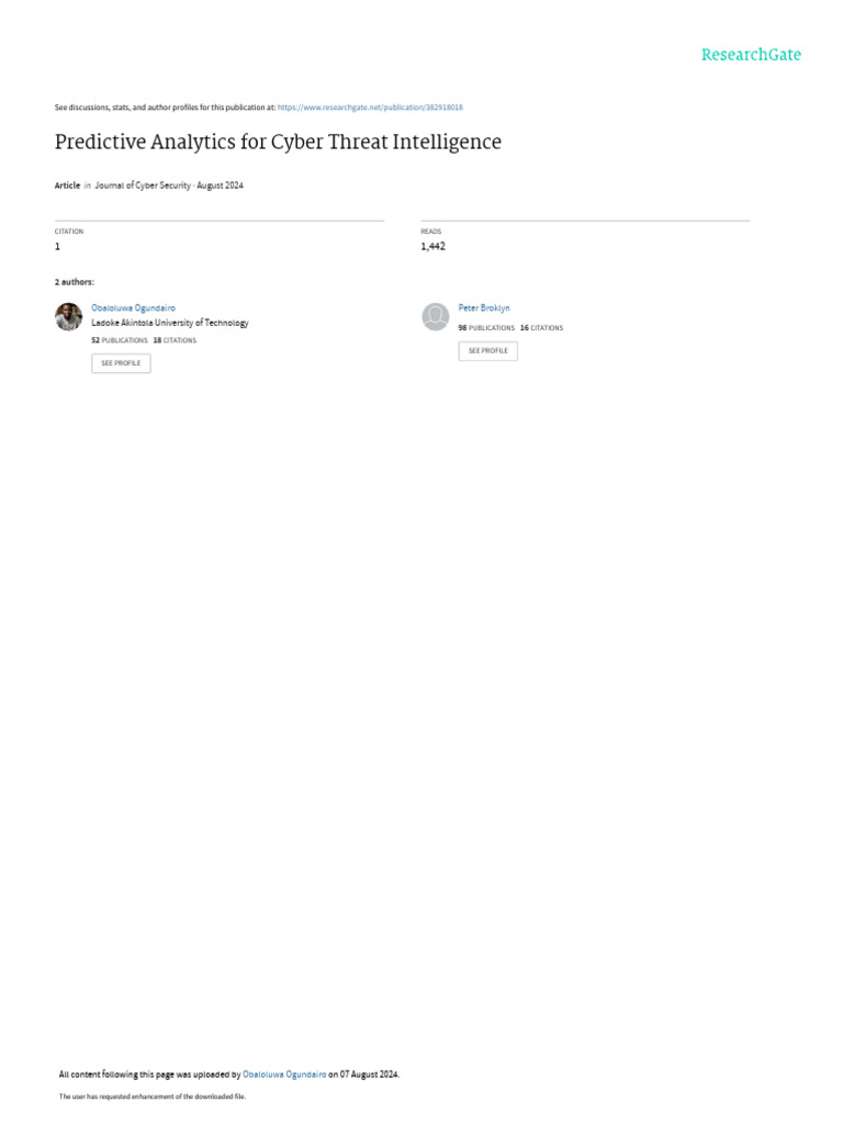 Predictive Analyticsfor Cyber Threat Intelligenc | PDF | Predictive ...