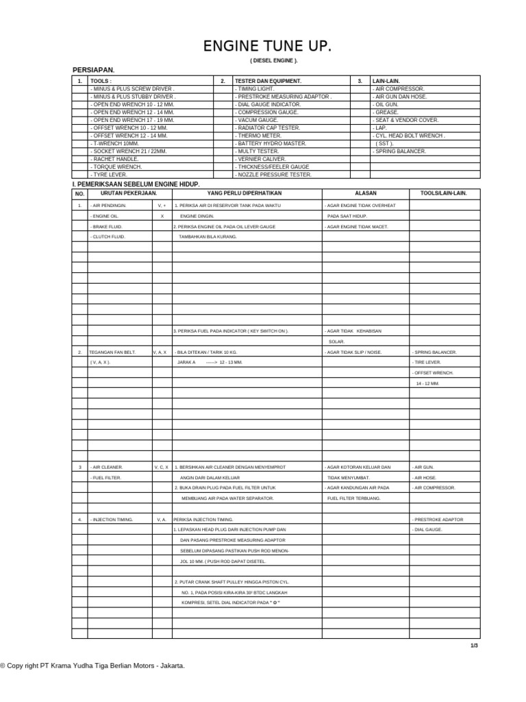 Prosedur Tune Up Mesin Diesel | PDF