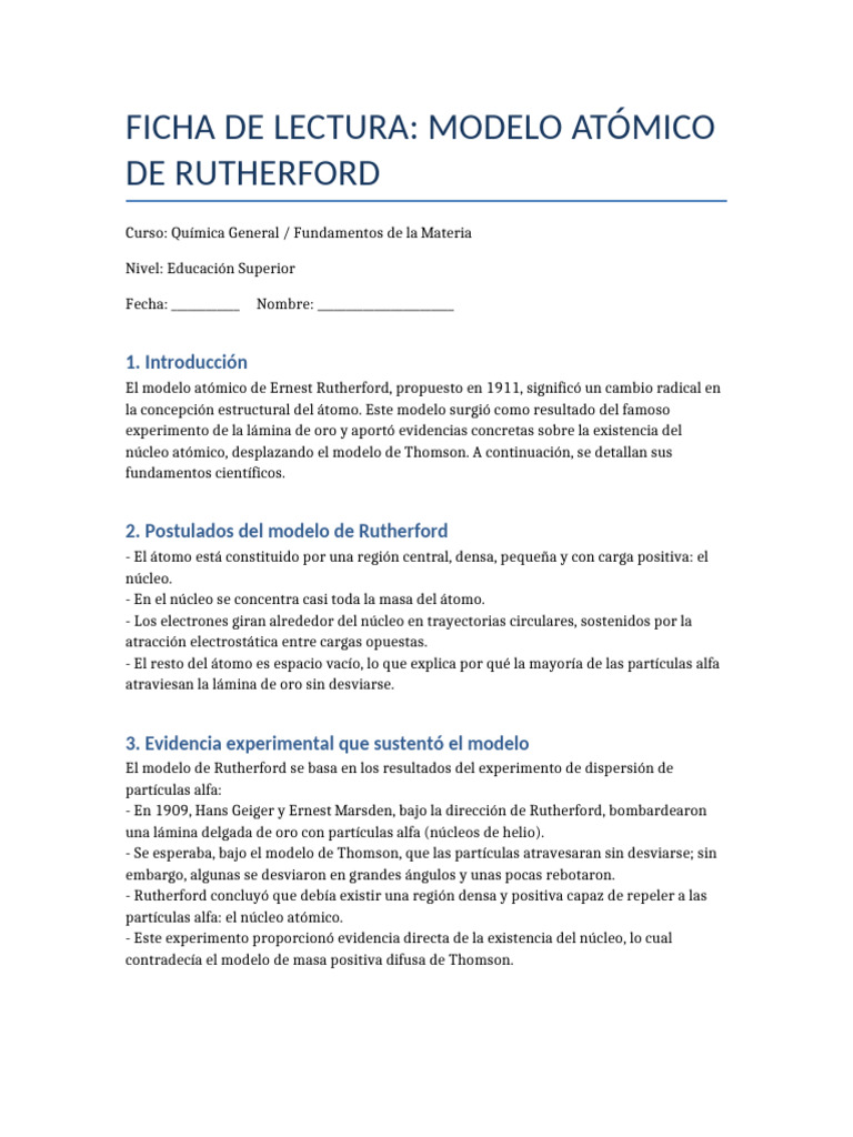 Modelo Atómico de Rutherford: Resumen y Actividades | PDF | Núcleo ...