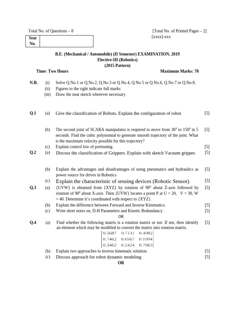 Robotics Prilim Paper | PDF | Robot | Robotics