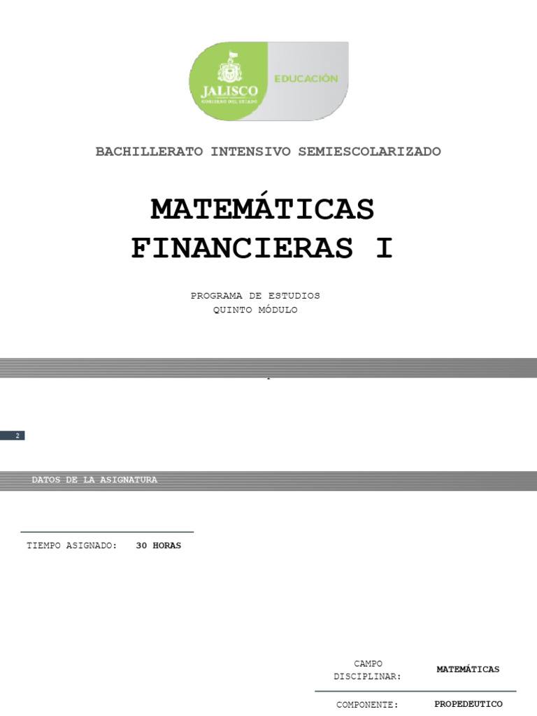 Matemáticas Financieras I para Bachillerato | PDF | Evaluación | Maestros