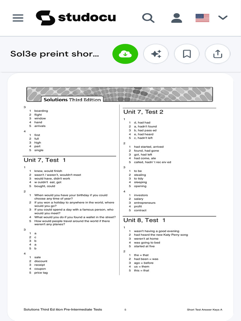 Sol3e Preint Short Test Answer Keys A - Short Test Answer Keys A ...