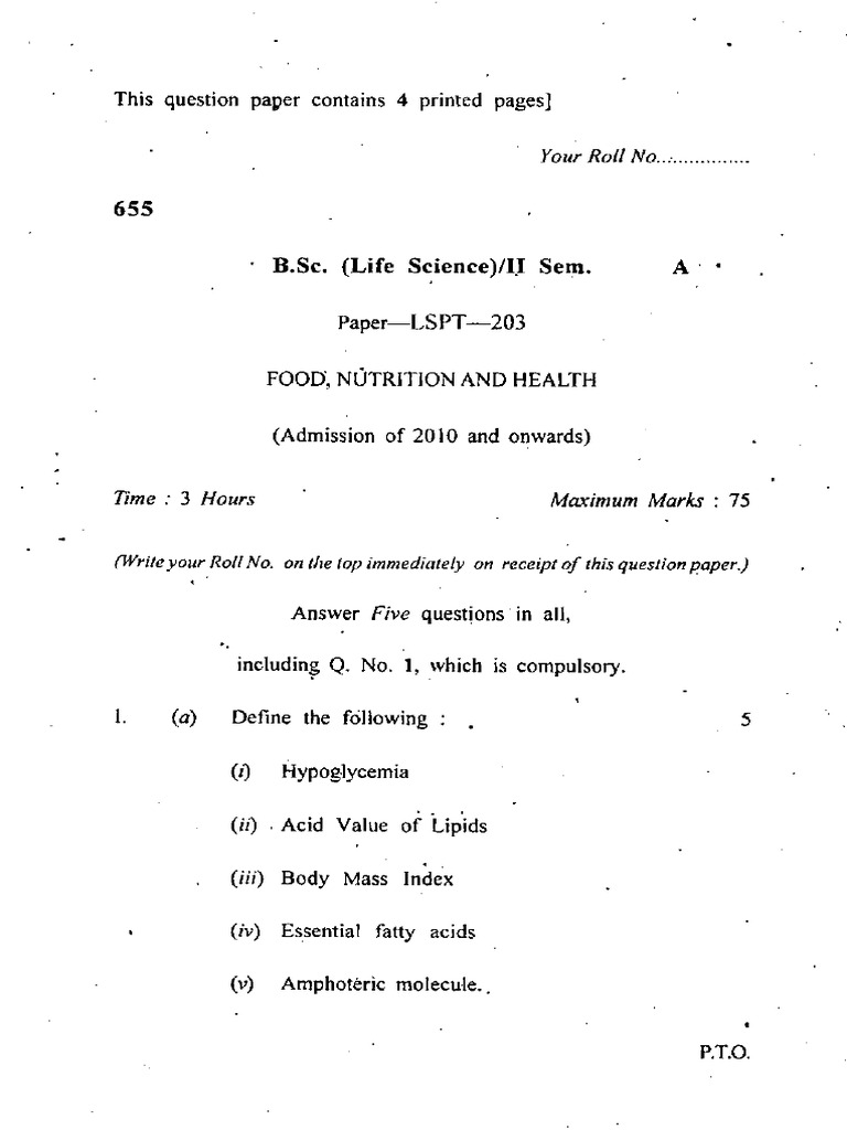 B.sc. Life Science - II Sem. Paper - LSPT - 203 Food Nutrition and ...