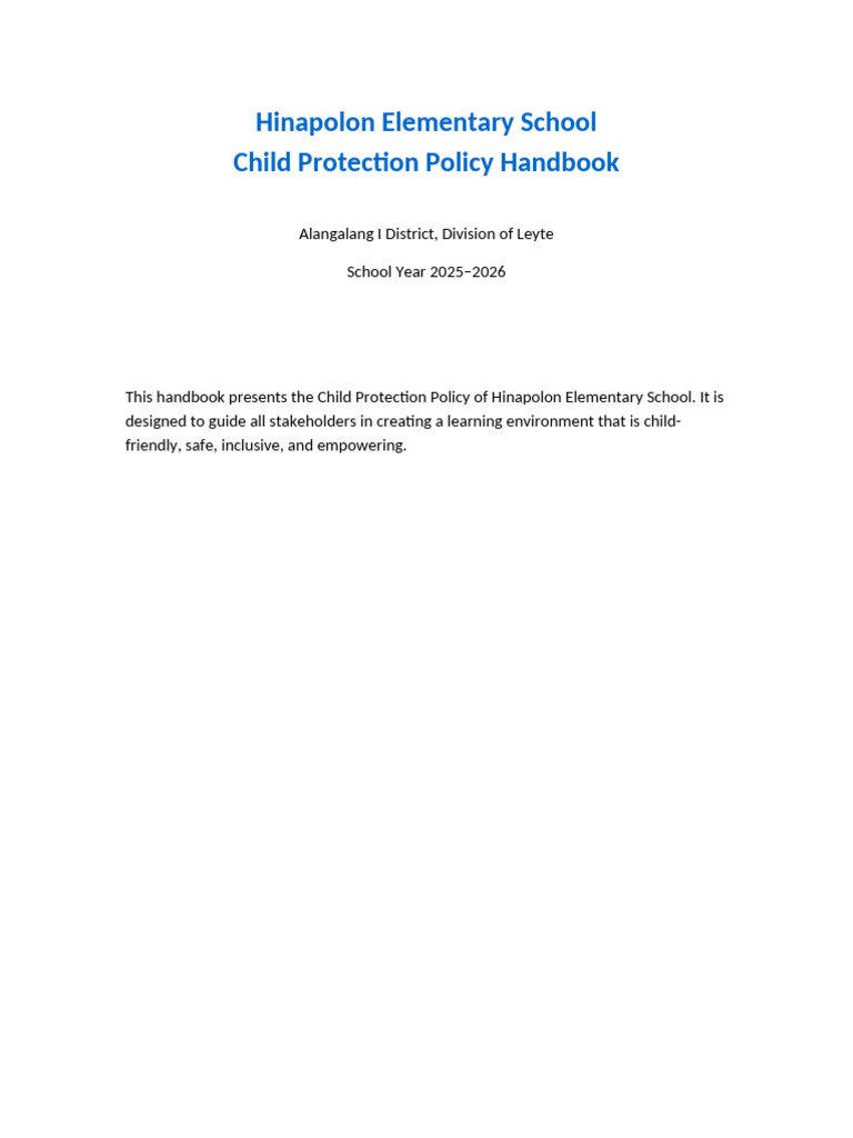Hinapolon Elementary Child Protection Policy | PDF | Child Protection ...