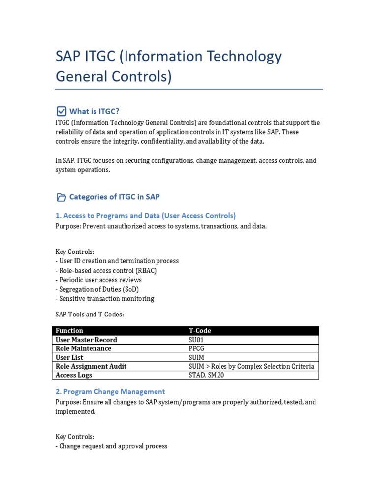 SAP ITGC Controls Overview | PDF | Business | Information Technology