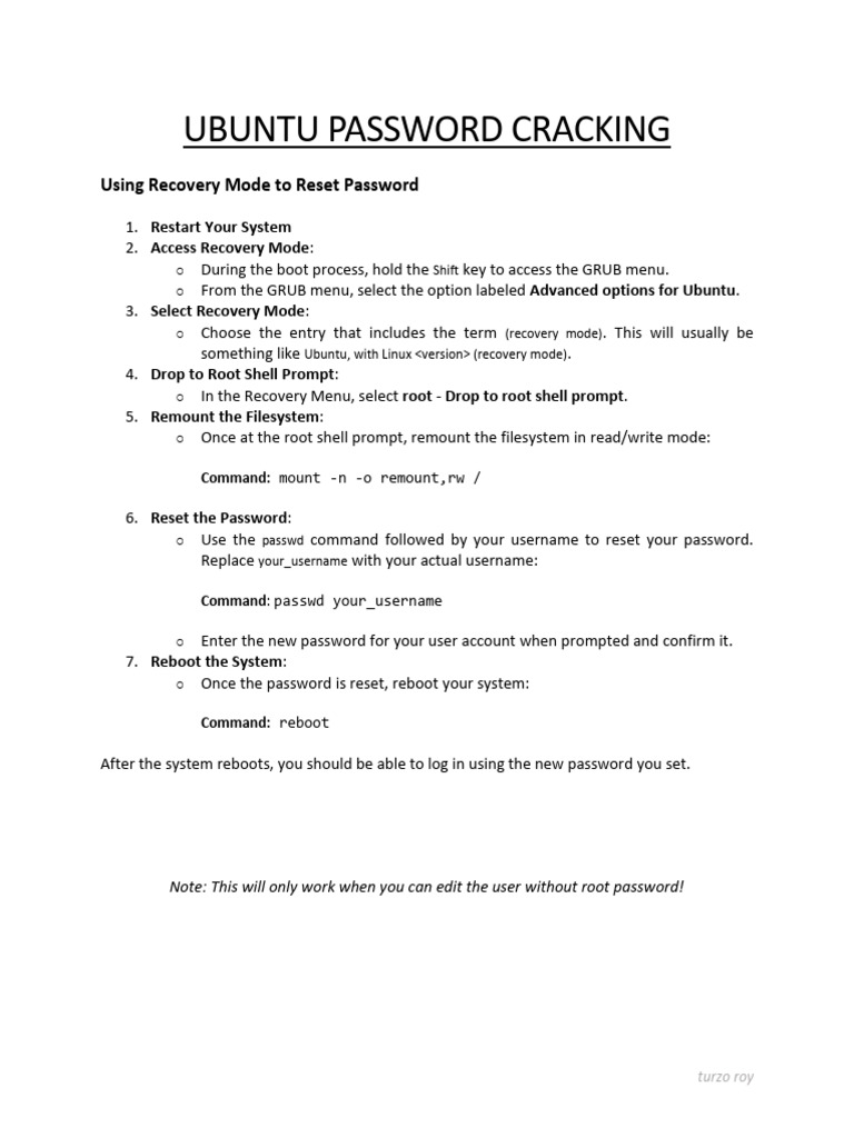 Resetting Ubuntu Password Guide | PDF