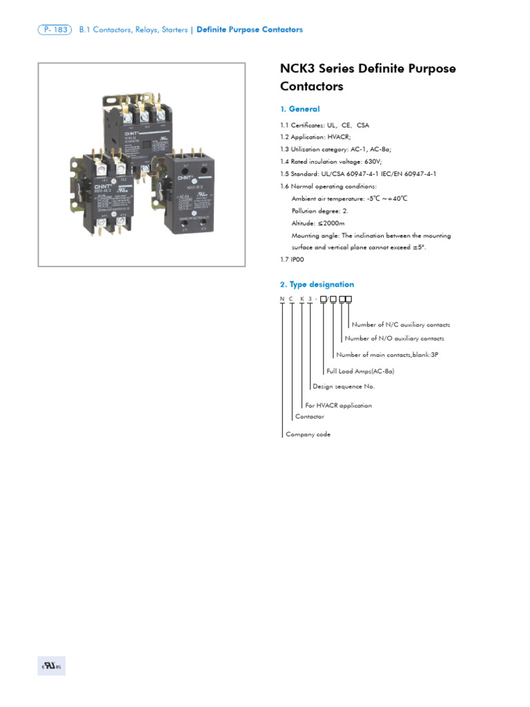 NCK3-40/2 AC Contactor Specifications | PDF | Mains Electricity | Relay
