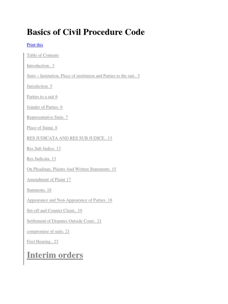 Basics of Civil Procedure Code | PDF | Pleading | Alternative Dispute ...