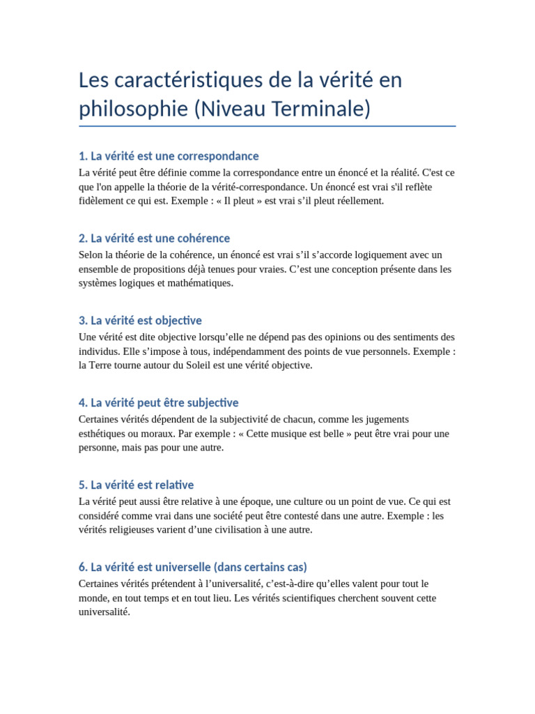 Caractéristiques de la vérité en philosophie | PDF