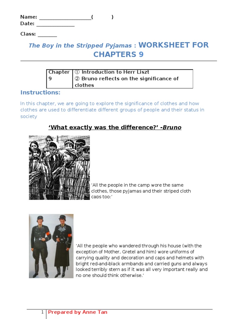 The Boy in The Striped Pyjamas Chap 9 Worksheet PDF Clothing Unrest