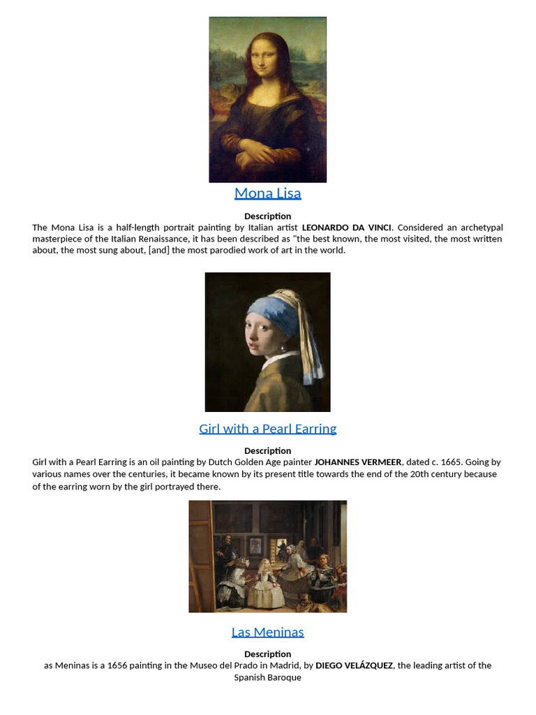 Iconic Paintings of Art History | PDF | Paintings | The Arts