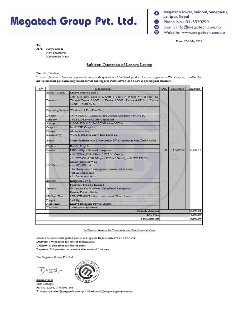 Lenovo Laptop Quotation for Kavya School | PDF | Usb | Computer Engineering
