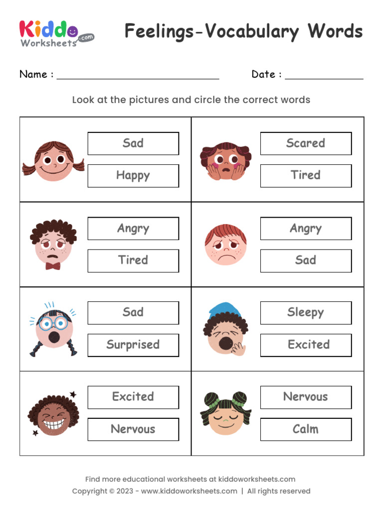 Feelings Vocabulary Worksheet | PDF, image size:768x1024