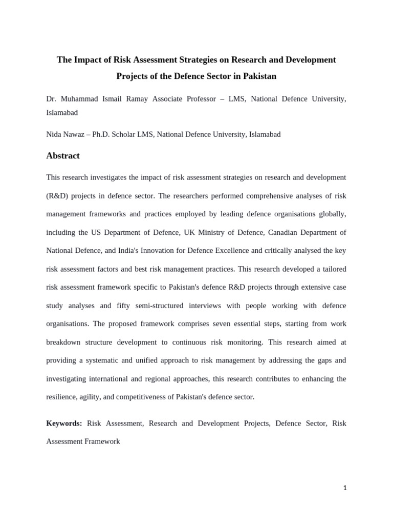 The Impact of Risk Assessment Strategies On Research and Development ...
