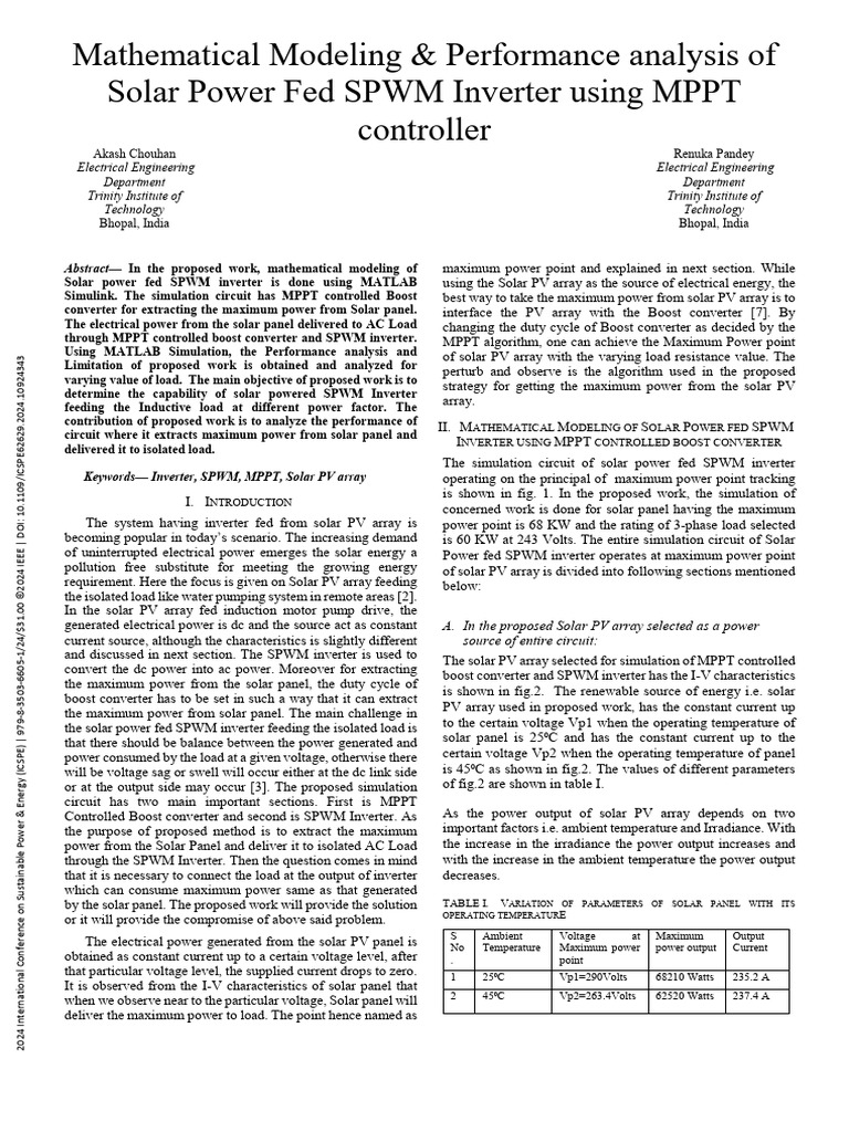 Solar SPWM Inverter with MPPT Analysis | PDF | Power Inverter ...