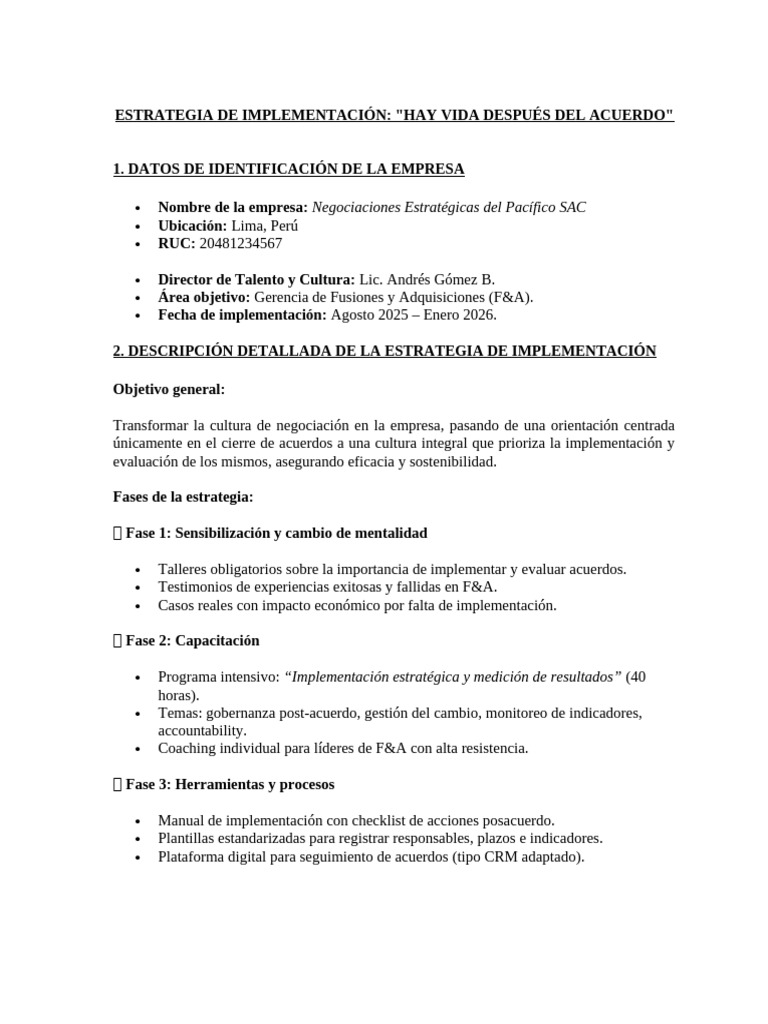 Estrategia de Implementación F&A 20481234567 | PDF | Business | Economias