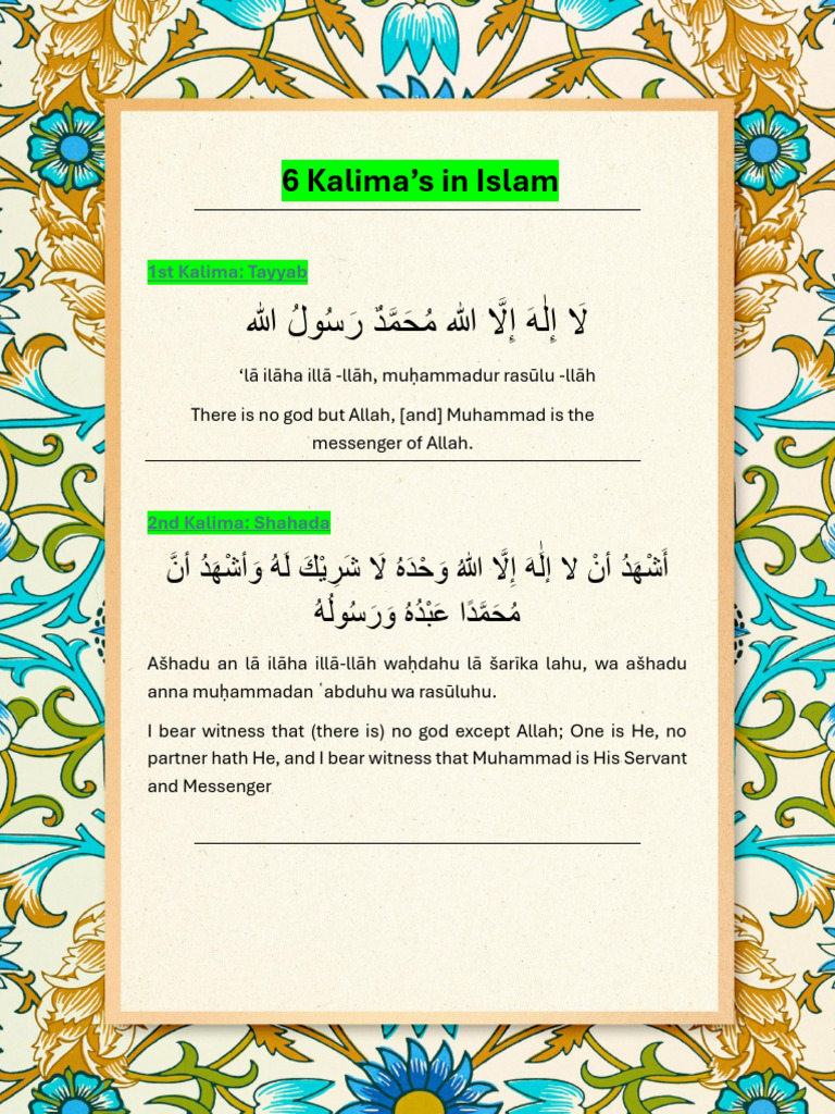 The Six Kalimas in Islam | PDF | Theology | Islamic Branches