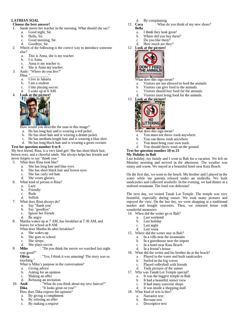 English Language Practice Questions | PDF | Tea