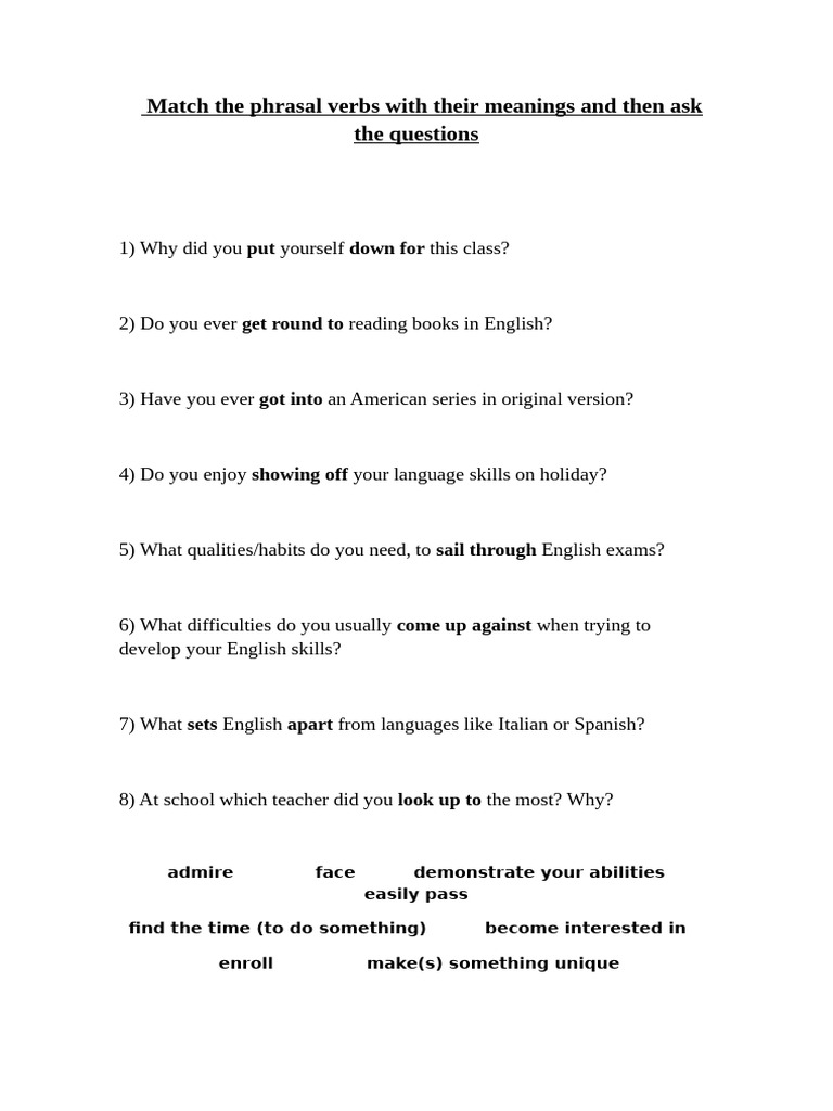 Phrasal Verbs and English Skills Quiz | PDF