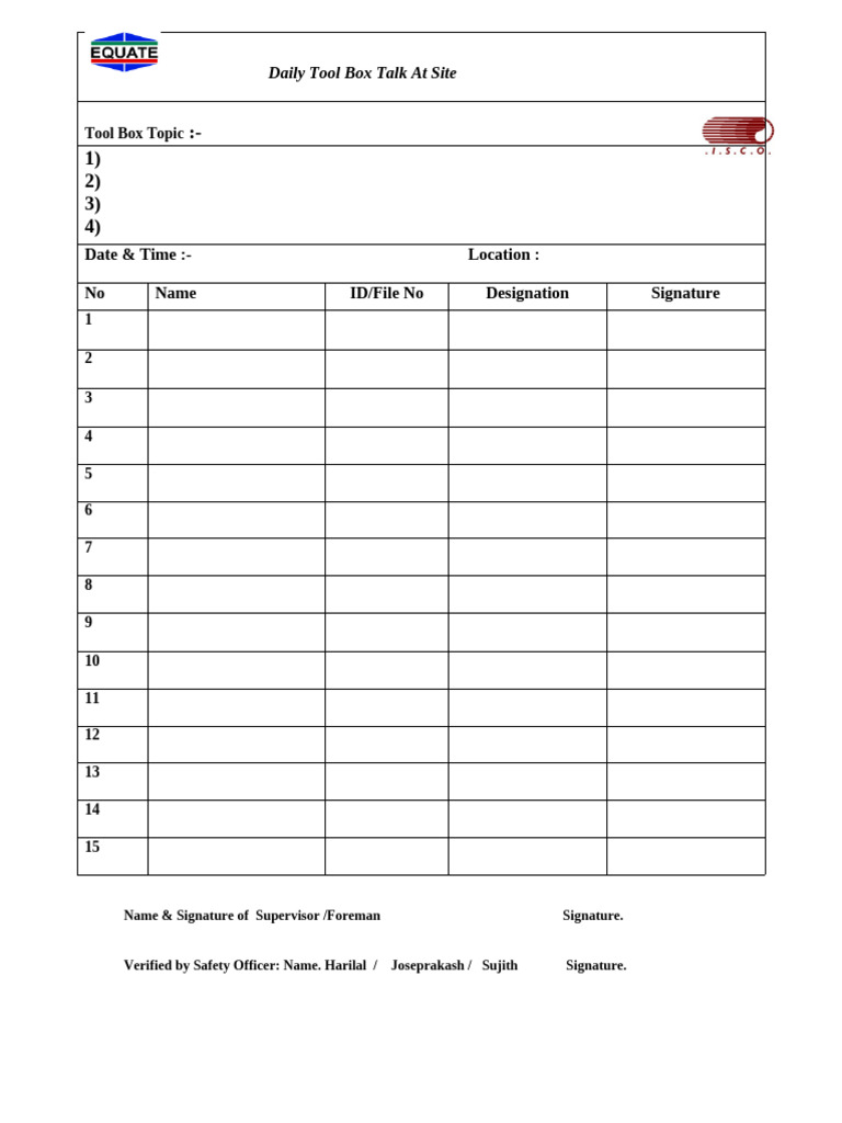Daily Tool Box Talk Format | PDF