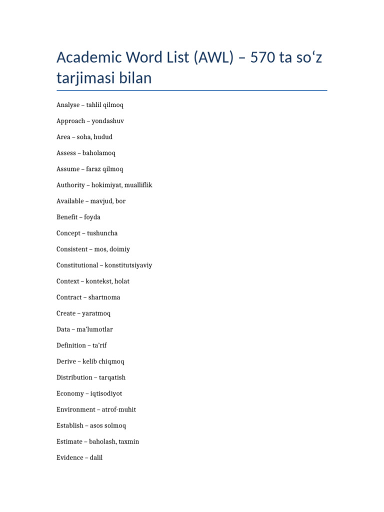 Full Academic Word List 570 UZ | PDF | Economies