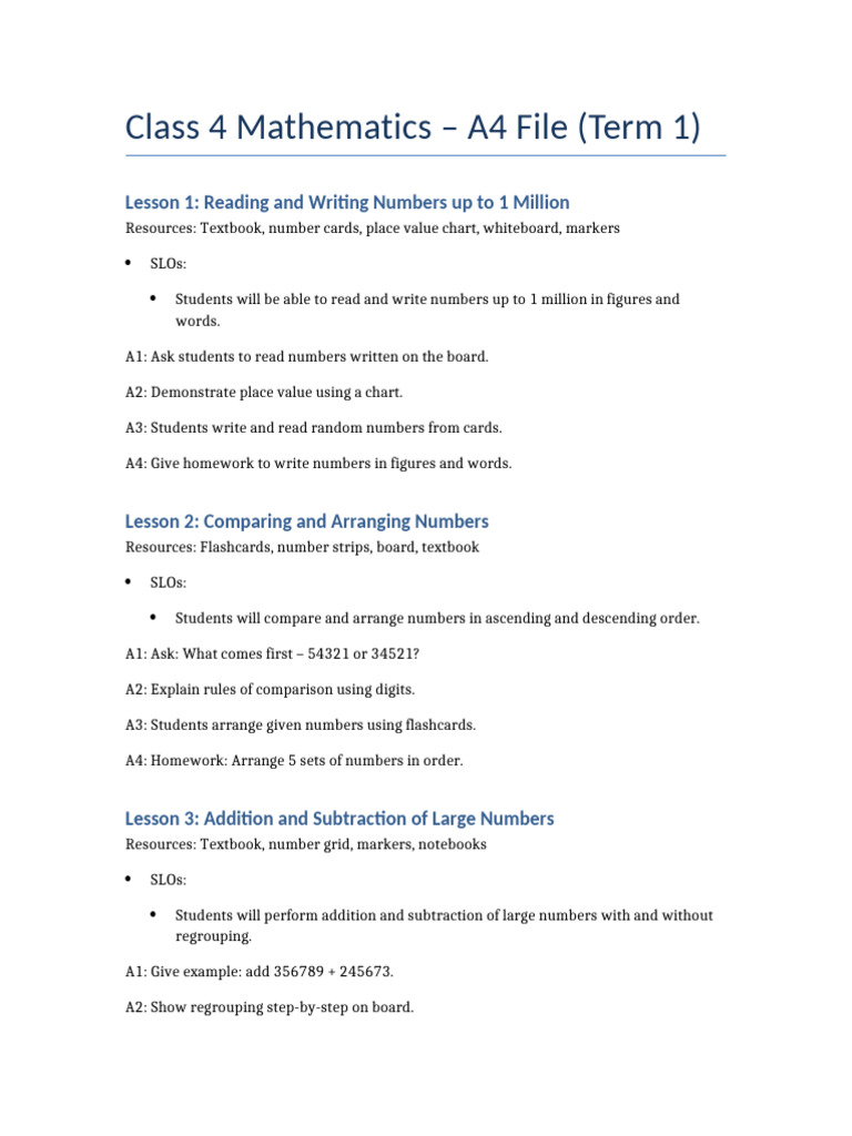 Class 4 Math Term1 A4 File | PDF | Multiplication | Elementary Mathematics