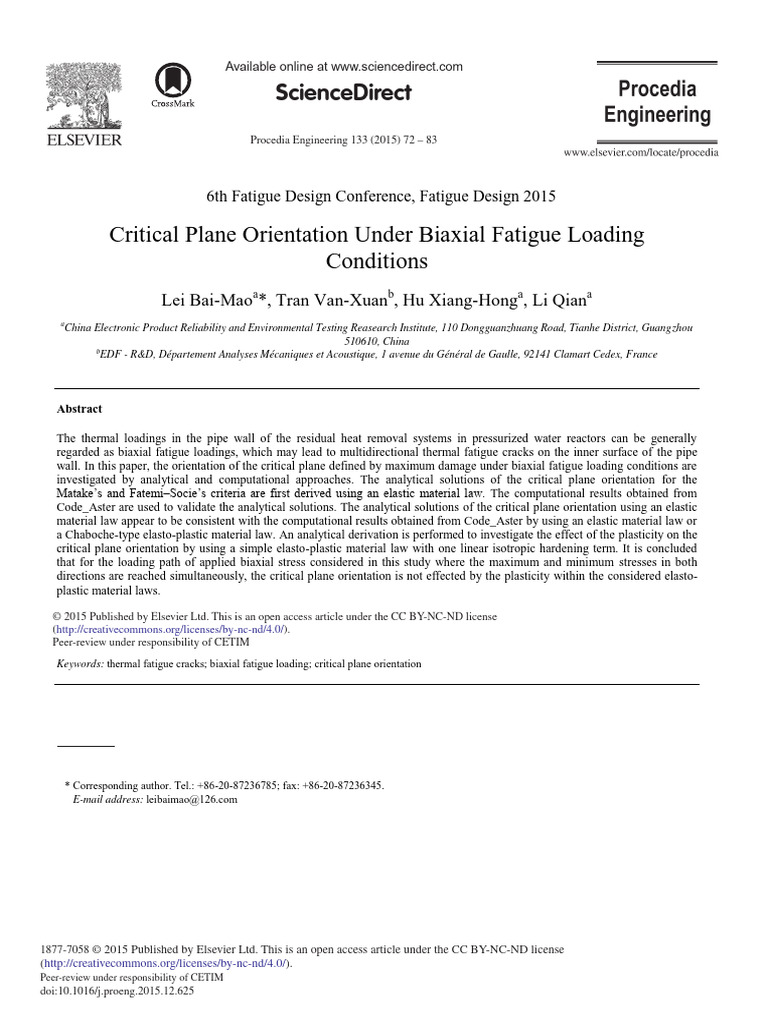 Critical Plane in Biaxial Fatigue Loading | PDF | Fatigue (Material ...