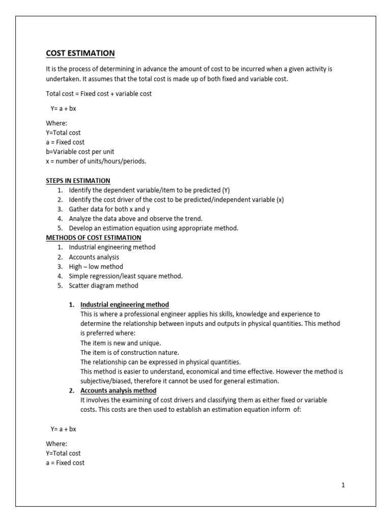 Cost Estimation Methods Explained | PDF | Dependent And Independent ...