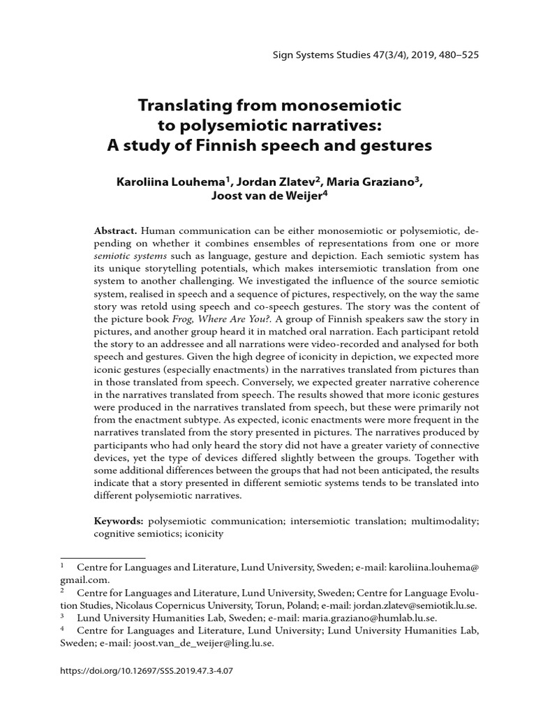 Translating Finnish Speech and Gestures | PDF | Narrative | Gesture