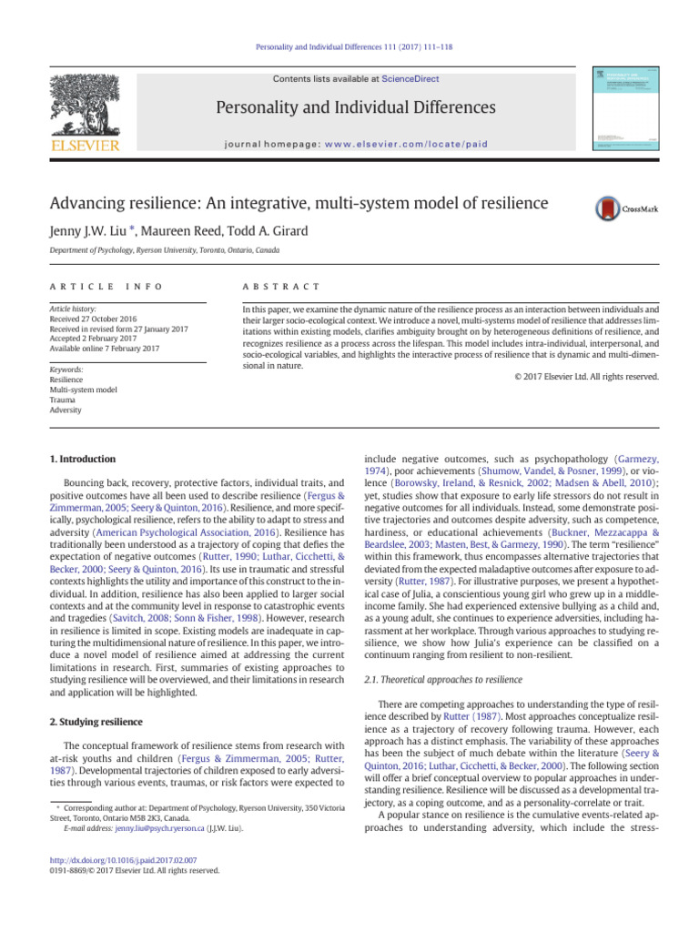 1 s2.0 S0191886917300764 Main | PDF | Psychological Resilience ...