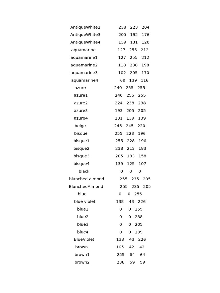 Color Codes Reference Guide | PDF | Color | Cascading Style Sheets