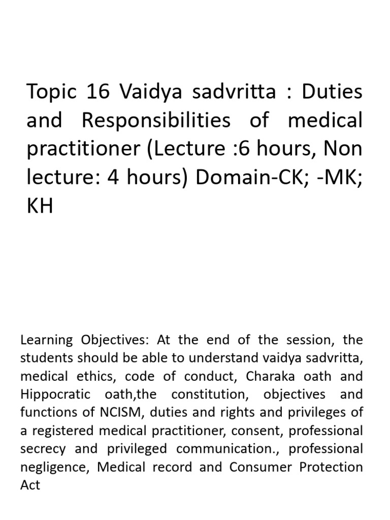 Vaidya Sadvritta: Ethics and Duties | PDF | Physician | Ayurveda
