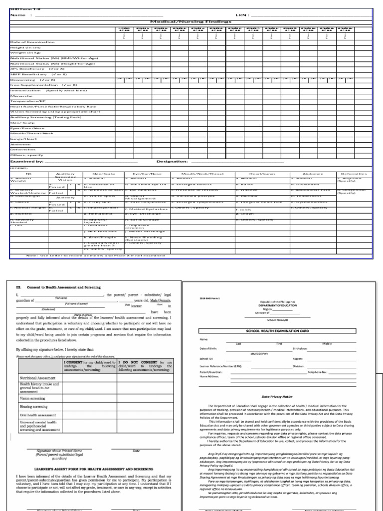 Student Health Card Form 1-B | PDF