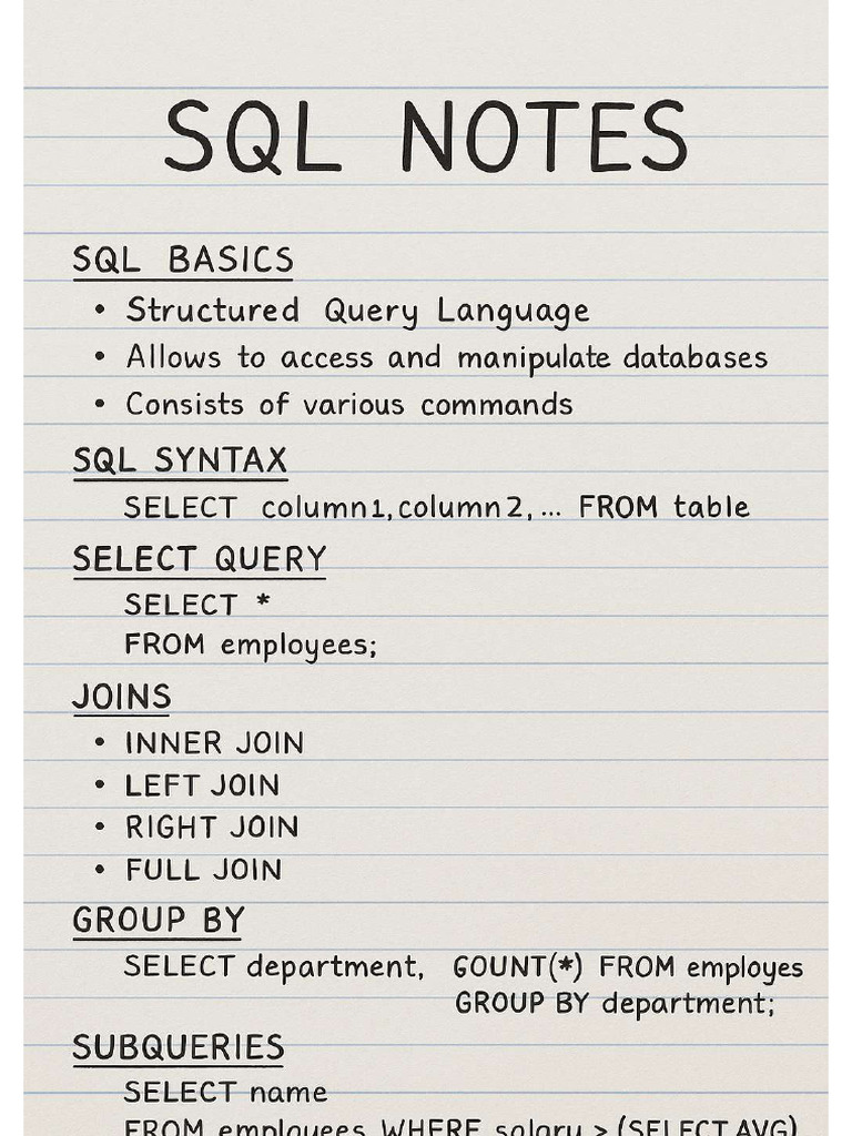 Handwritten SQL Notes For Beginners Interviews 1751889457 | PDF