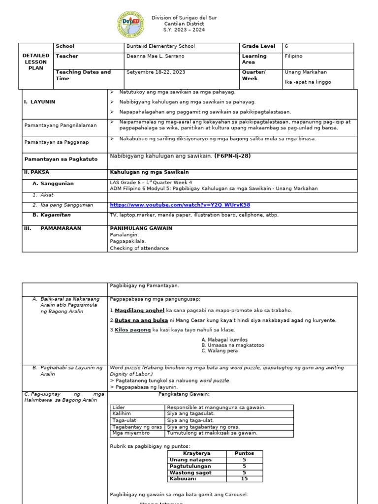 Detailed Lesson Plan For Demo Pdf