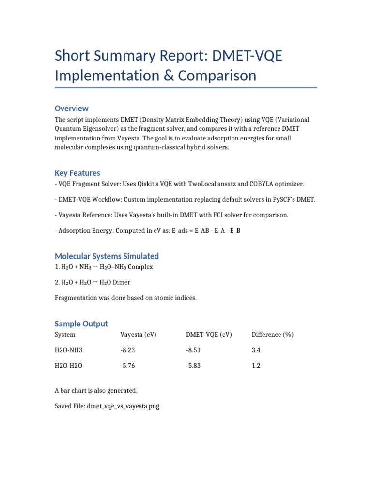 DMET-VQE vs. Vayesta Comparison Report | PDF