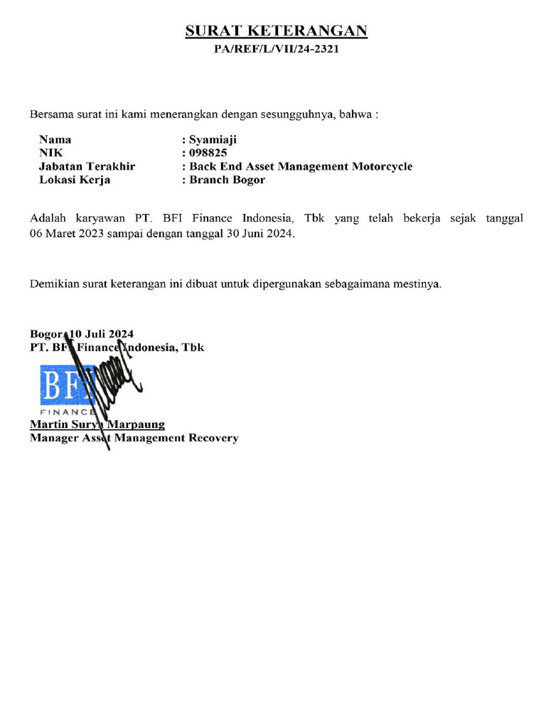 Paklaring Bfi | PDF
