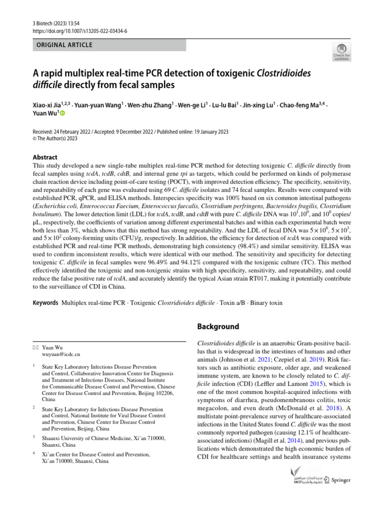Rapid PCR Detection of C. difficile | PDF | Real Time Polymerase Chain ...