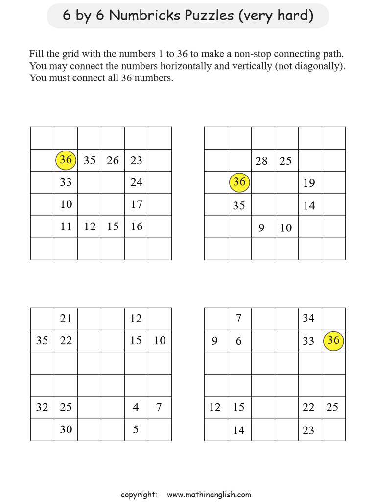 6x6 Numbricks Puzzle Challenge | PDF
