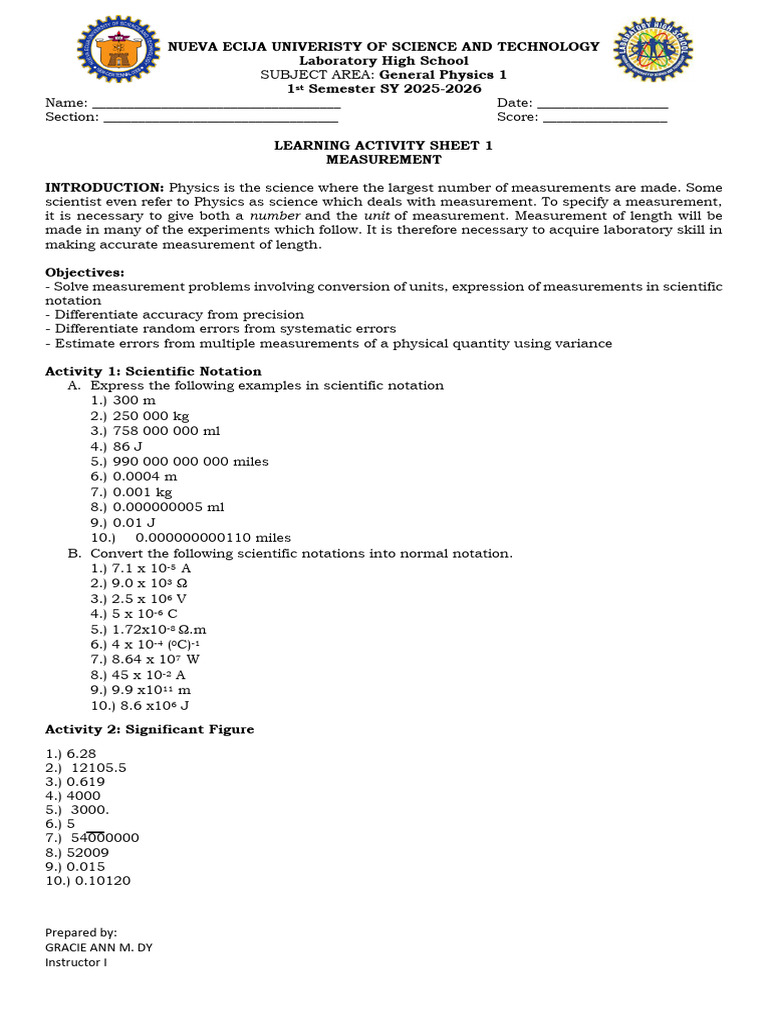 Measurement and Errors in Physics | PDF | Measurement | Significant Figures
