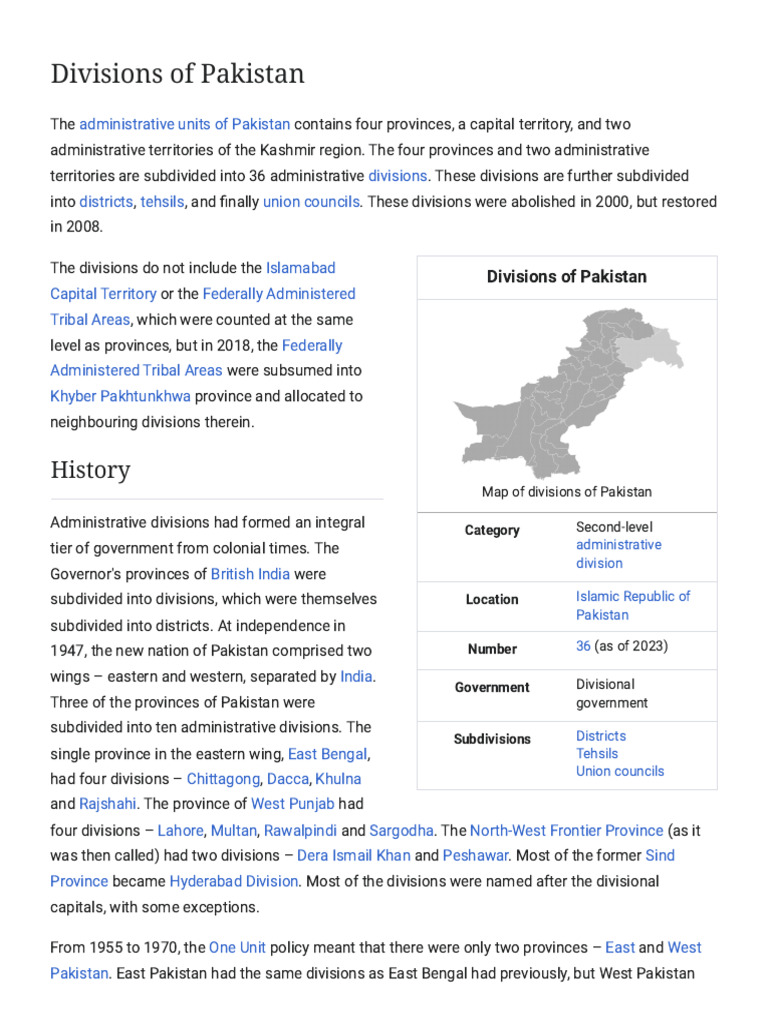 Overview of Pakistan's Administrative Divisions | PDF | Pakistan ...