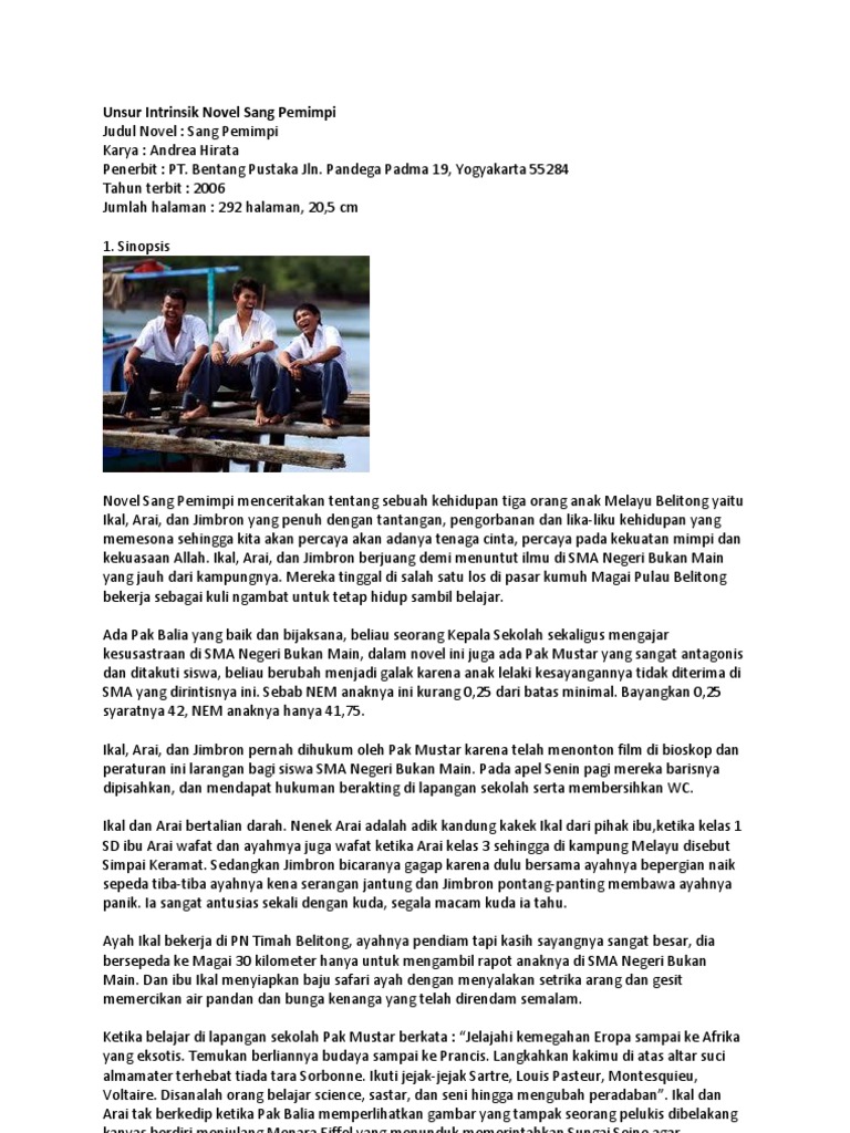 Unsur Intrinsik Novel Sang Pemimpi