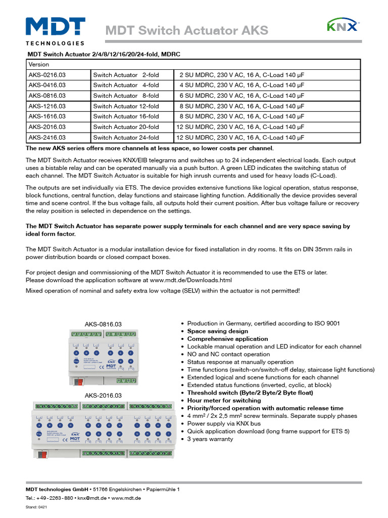 MDT Switch Actuator Series Overview | PDF | Switch | Relay