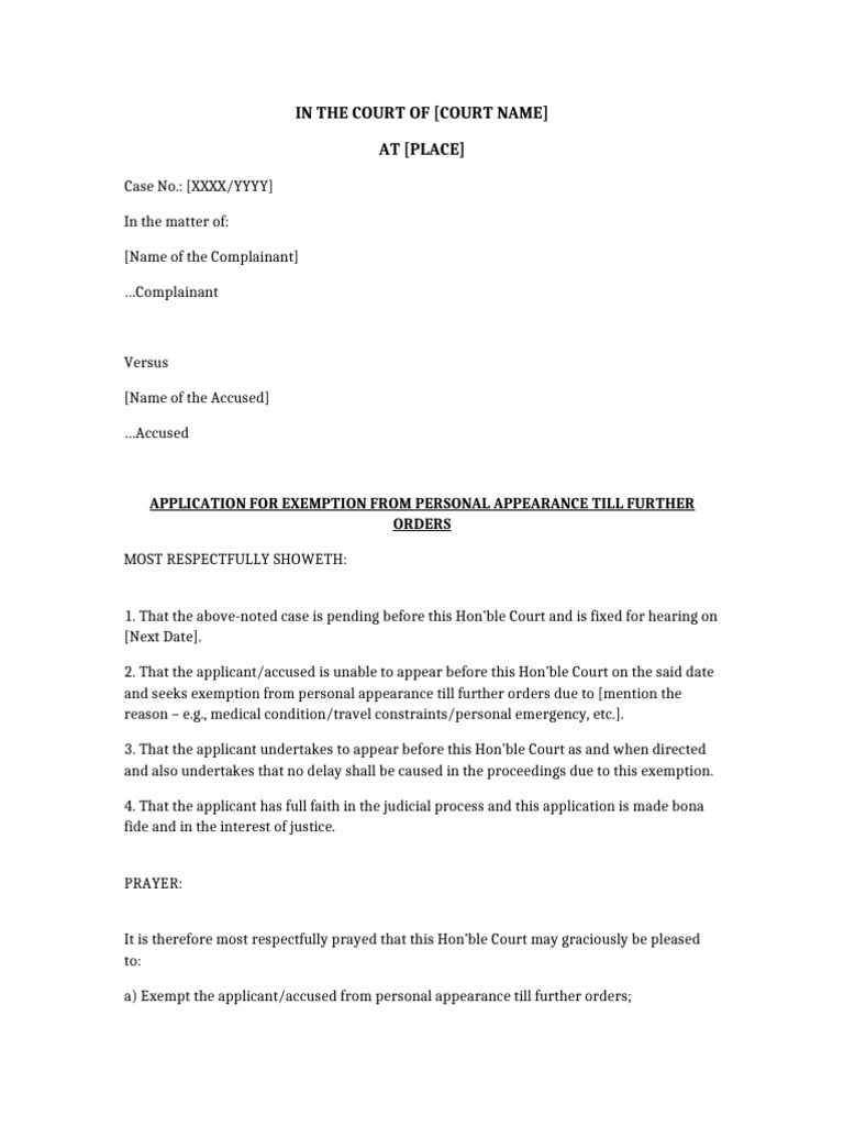 Exemption Application Till Further Orders | PDF