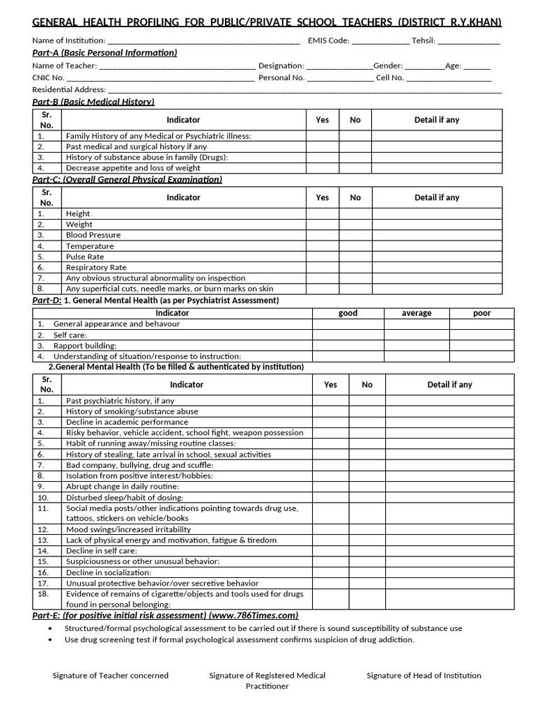 Health Profiling for Teachers and Students | PDF | Substance Abuse ...
