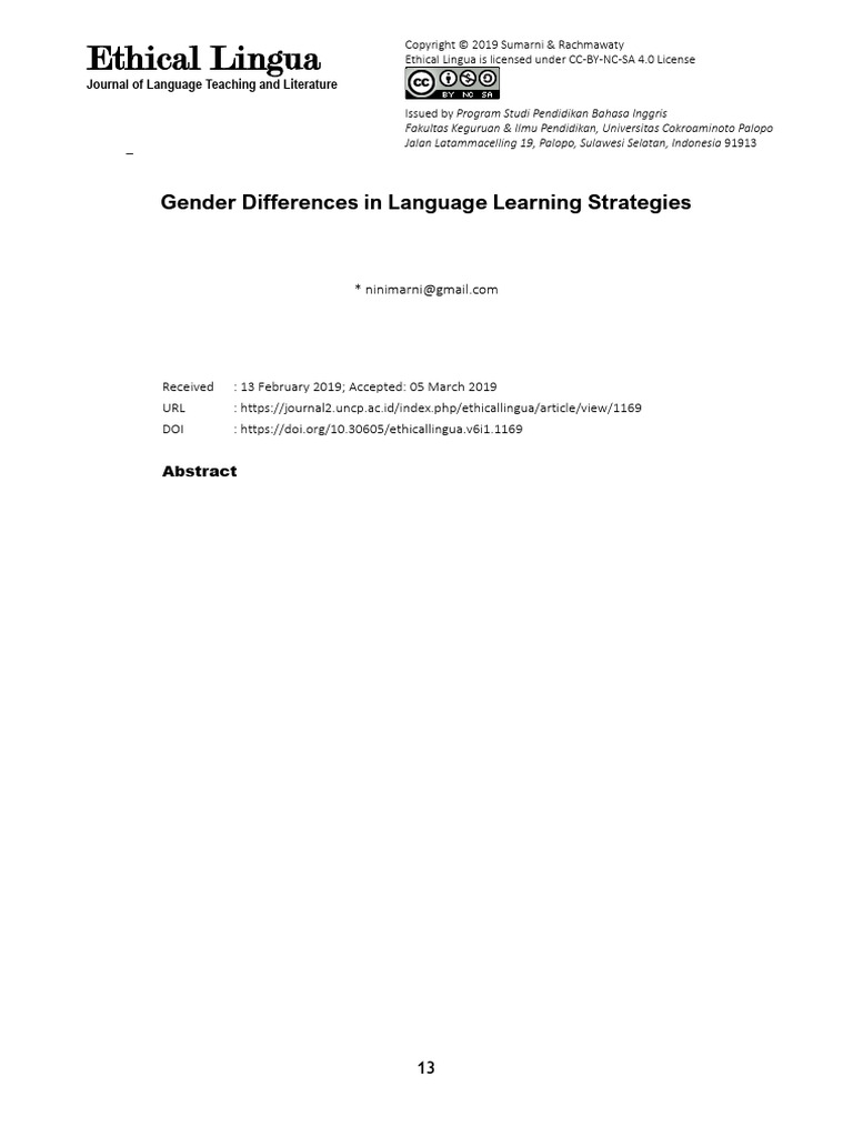 Gender Differences in Language Strategies | PDF | English As A Second ...