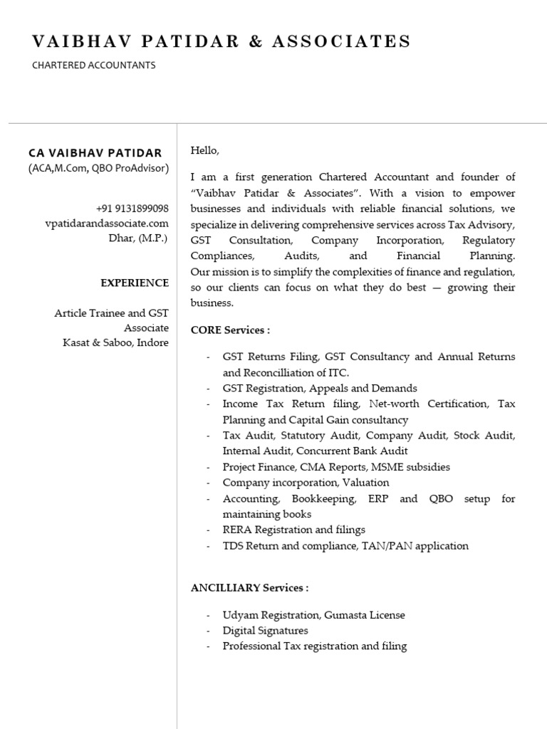 Vaibhav Patidar: CA Services Overview | PDF