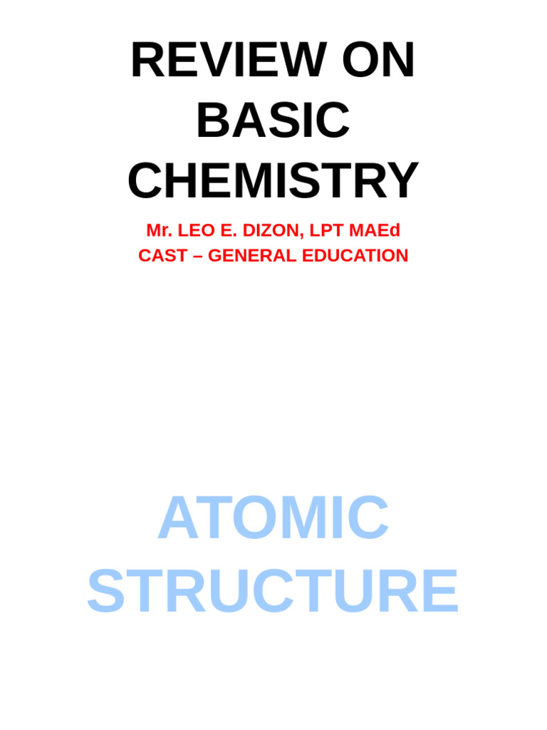Basic Chemistry Review: Atomic Structure | PDF | Atomic Orbital ...