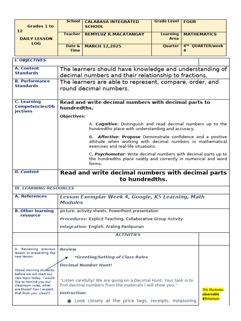 q4 Math 4 Week 4 (3) .Docx DLP | PDF | Learning | Literacy