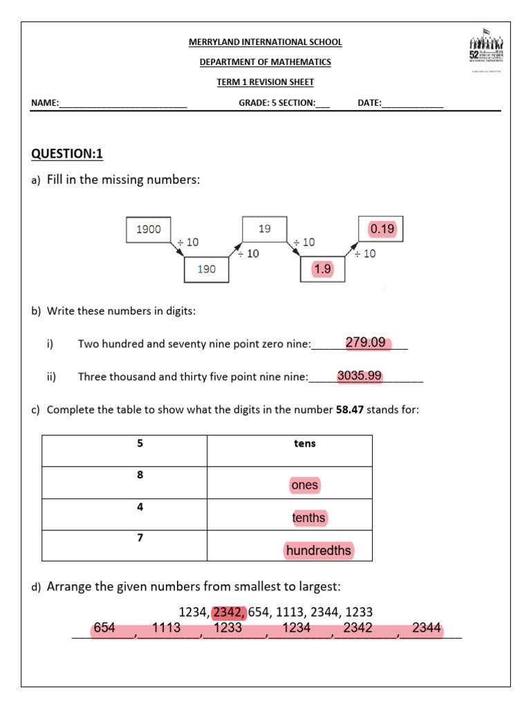 Grade 5 Maths Term 1 Revision Guide | PDF | Triangle | Euclidean Geometry